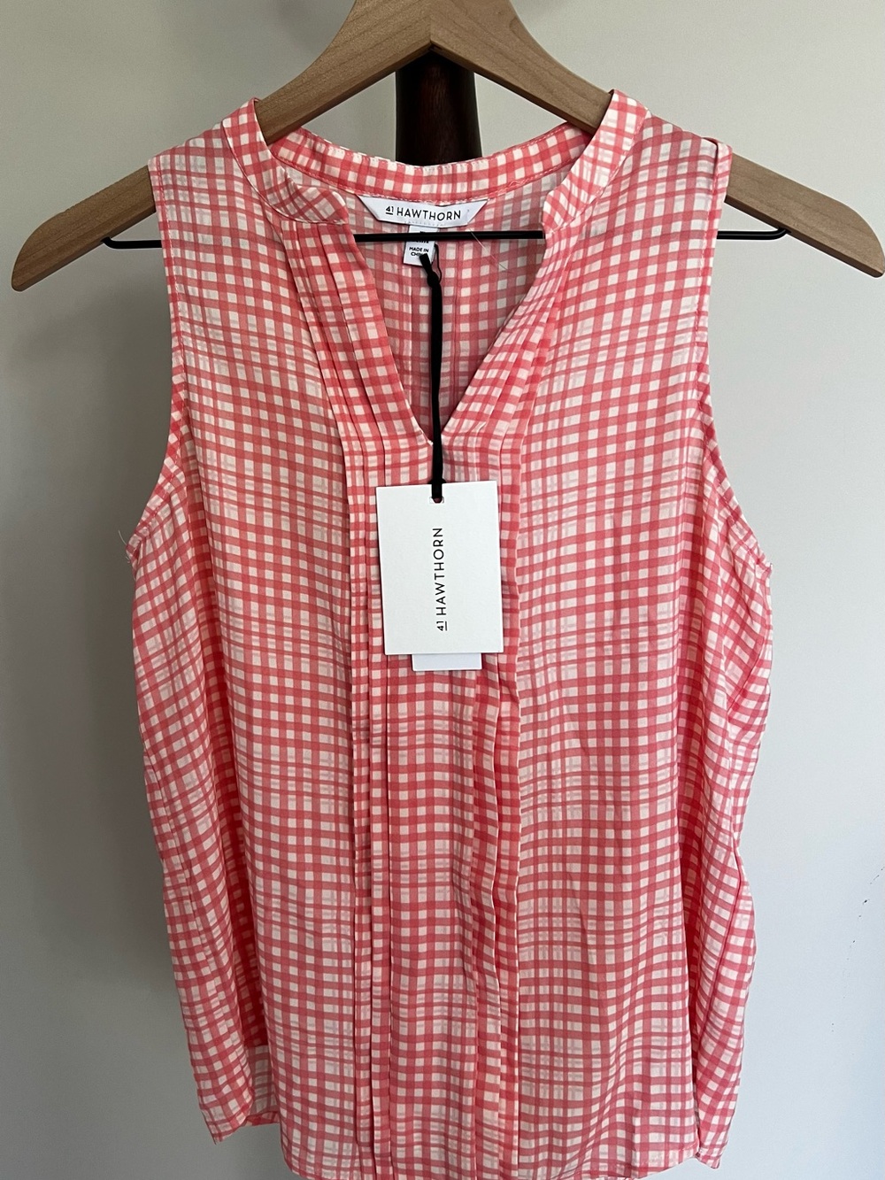 41 Hawthorn Gingham Blouse Pink Sleeveless Petite NWT